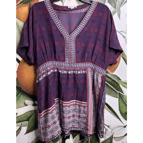 Garnet Hill Tops - Garnet Hill Size 12 100% Silk Printed Elastic Back Tunic Top Short Sleeves